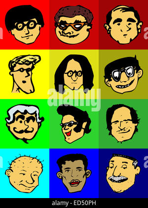 Mâle 12 Avatars colorés Banque D'Images