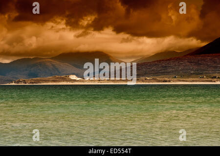 La magnifique et une vue unique d'ouest Harris à l'ensemble de l'Harris de Luskentyre Beach sur l'île de Harris dans la Banque D'Images