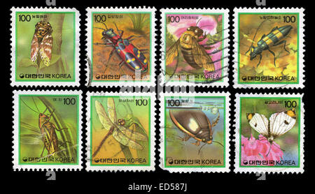 Timbres cachet de la Corée du Sud dans la série des insectes publié en 1991 Banque D'Images