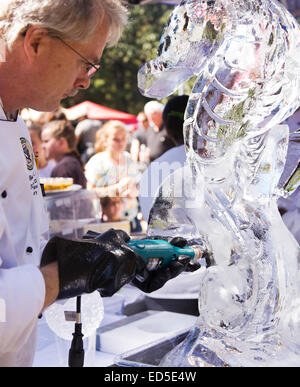 Chris Chef de la R Currier Sandhills Programme d'Arts Culinaires à Sandhills Community College, à Pinehurst NC sculpture sur glace Banque D'Images