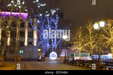 Moscou - le 28 décembre 2013 : la rue Tverskaya allumé pour fêtes de Noël et du Nouvel An. Banque D'Images