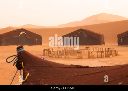 Haima et dunes. L'Erg Chegaga. Désert du Sahara. Le Maroc. L'Afrique du Nord. Afrique du Sud Banque D'Images