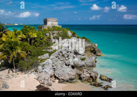 Ruines du temple maya à Tulum, Yucatan, Mexique Banque D'Images