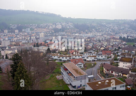 Vue aérienne de la ville de Lucerne en Suisse jour nuageux Banque D'Images