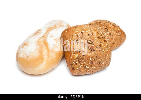 Pain et baguette sur fond blanc Banque D'Images