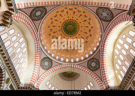 Dômes ornés à l'intérieur de mosquée de Soliman à Istanbul, République de Turquie Banque D'Images