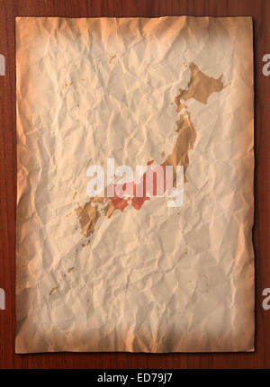 Japon Plan avec drapeau à recycler en papier vintage Banque D'Images