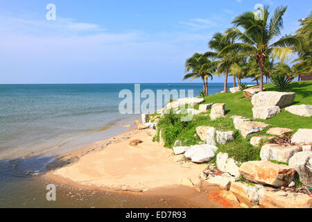 Tropical Beach cape avec cocotier à Rayong Thaïlande plage Banque D'Images