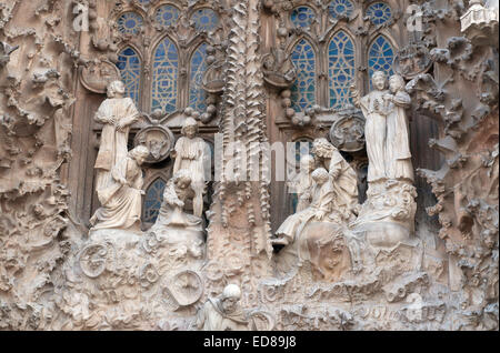 Détail de la façade de la Nativité, Sagrada Familia, Barcelone, Espagne Banque D'Images