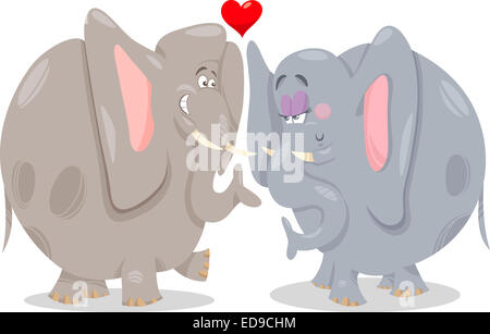 Valentines Day Cartoon Illustration of cute les éléphants dans l'amour Banque D'Images