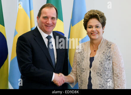 Brasilia, Brésil. 2 Jan, 2015. Le Président du Brésil, Dilma Rousseff (R) rencontre avec le premier ministre Stefan Lofven à Brasilia, Brésil, le 2 janvier 2015. © Joel Rodrigues/AGENCIA ESTADO/Xinhua/Alamy Live News Banque D'Images