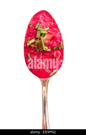 Cuillère à soupe de betteraves rouges et la ciboulette en format vertical Banque D'Images