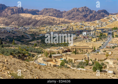 Vue aérienne du Village de Petra en Jordanie. Banque D'Images