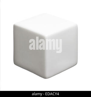 Seul cube blanc isolé sur fond blanc avec l'exemplaire de l'espace. Banque D'Images