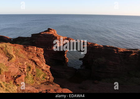 Aiguille e'e rock arch dans le grès rouge des falaises seaton angus scotland janvier 2015 Banque D'Images