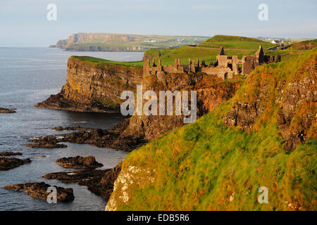 Le Château de Dunluce (Dunclue Castle) dans la lumière, d'Antrim, en Irlande du Nord Banque D'Images