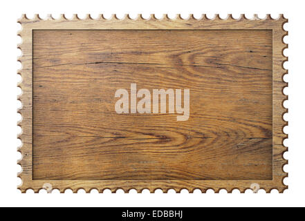 En signe de bois sous forme de stamp frame isolated on white Banque D'Images