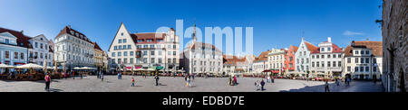 Vue panoramique, Place de l'Hôtel de Ville, place du marché, de la vieille ville, Tallinn, Estonie Banque D'Images