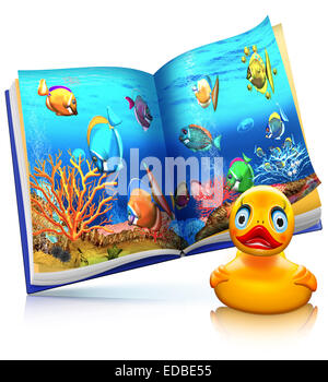 Barrière de corail, des poissons de corail, les enfants&# 39;s d'adresses avec un canard en caoutchouc, illustration Banque D'Images