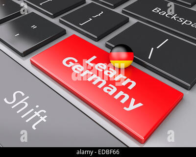 Moteur de rendu 3d illustration. Apprendre l'Allemagne le clavier de l'ordinateur. Concept de l'éducation en ligne Banque D'Images
