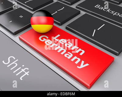 Moteur de rendu 3d illustration. Apprendre l'Allemagne le clavier de l'ordinateur. Concept de l'éducation en ligne Banque D'Images