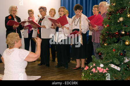 Women's Institute (wi) membres chantant à l'époque de Noël dans village hall, Whitehill, près de BORDON, HAMPSHIRE, Royaume-Uni. Banque D'Images