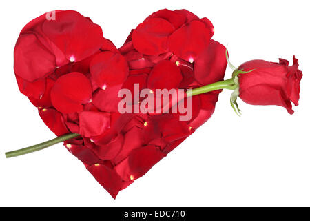 Coeur de pétales de rose rouge amour thème sur la Saint Valentin et fête des mères isolées Banque D'Images