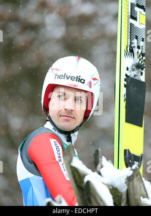 Bischofshofen, Autriche. 05 Jan, 2015. Simon Ammann de la Suisse vu avant le saut de qualification pour le quatrième concours du 63e tournoi de quatre collines en cas de saut à ski Bischofshofen, Autriche, 05 janvier 2015. Photo : DANIEL KARMANN/DPA/Alamy Live News Banque D'Images