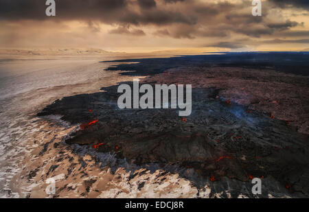 Vue aérienne de lave et de panaches. Holuhraun Bardarbunga, volcan, Islande Banque D'Images