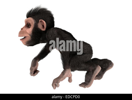 Rendu 3D d'un mignon petit chimpanzé isolé sur fond blanc Banque D'Images