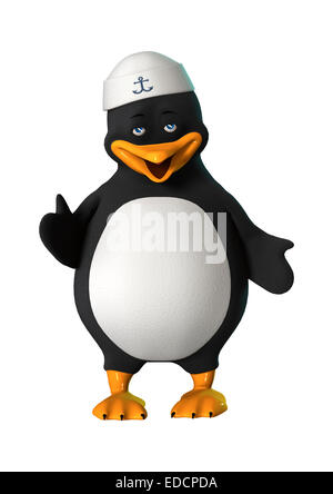 Numérique 3D render of a smiling cute penguin portant un chapeau marin isolé sur fond blanc Banque D'Images