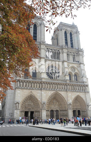 L'avant de la Cathédrale Notre Dame, à l'automne ou à l'automne, à Paris, France Banque D'Images