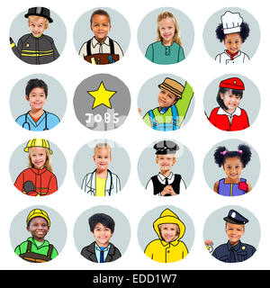 Groupe multi-ethnique des enfants avec divers concepts d'emplois Banque D'Images