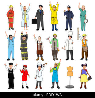 Groupe multi-ethnique des enfants avec divers concepts d'emplois Banque D'Images