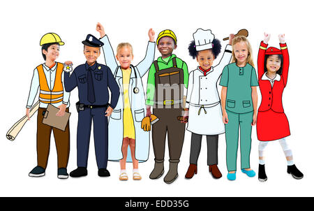 Groupe d'enfants en uniforme d'emploi Rêves Banque D'Images