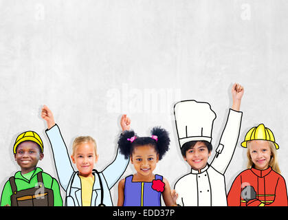 Groupe d'enfants en uniforme d'emploi Rêves Banque D'Images