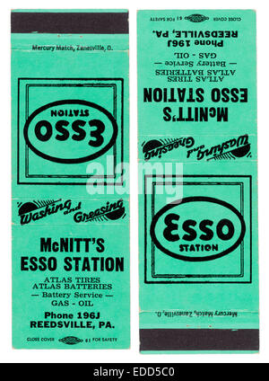 1940 vintage publicité McNitt allumettes Stewart' station d'essence Esso à Reedsville, Wisconsin Banque D'Images