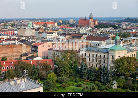 Ville de Cracovie en Pologne, vue de dessus plus de Kazimierz et Stradom districts. Banque D'Images