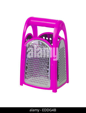 Râpe en plastique rose. isolé sur fond blanc Banque D'Images
