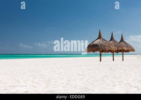 Plage tropicale avec palapa Banque D'Images