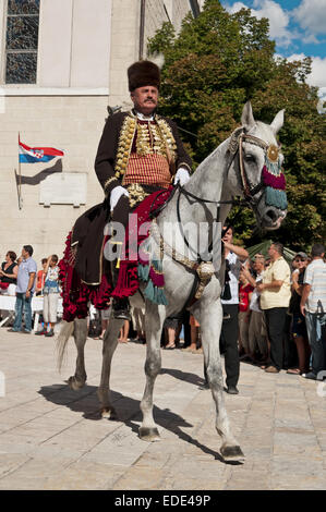 Son cheval équitation chevalier alkar sur 295e alka festival à signo (Sinj), la Croatie s'est tenue le 08 août.2010. Banque D'Images