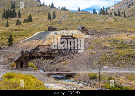 Animas Forks ancien camp minier ville fantôme sur l'Alpine Boucle dans la montagnes de San Juan à l'extérieur de Silverton Colorado Banque D'Images