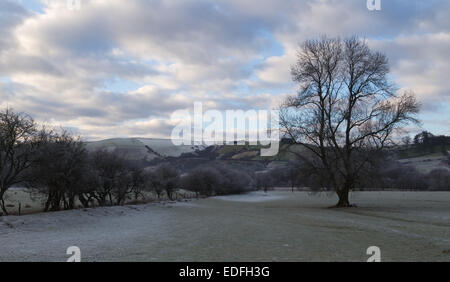 Le froid glacial, mais ensoleillé et frais matin en milieu rural Mid-Wales Banque D'Images