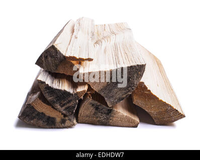 Pile de bois isolé sur fond blanc Banque D'Images