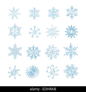 Ensemble de graphiques différents flocons sur fond blanc Banque D'Images