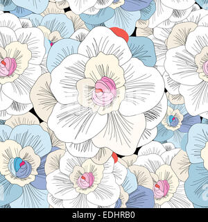 Modèle sans couture avec de belles fleurs délicates sur un fond noir Banque D'Images