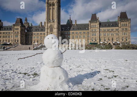 Un bonhomme est vu en face du Parlement du Canada à Ottawa Banque D'Images