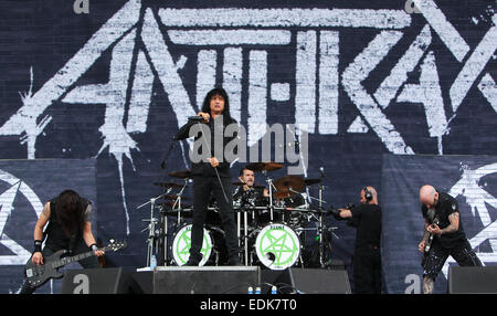 Sonisphere Knebworth 2014 - Performances - Jour 2 - Comprend : Anthrax Anthrax,Joey Belladonna, Ian Scott, Frank Bello Où : Stevenage, Royaume-Uni Quand : 04 Oct 2014 Banque D'Images