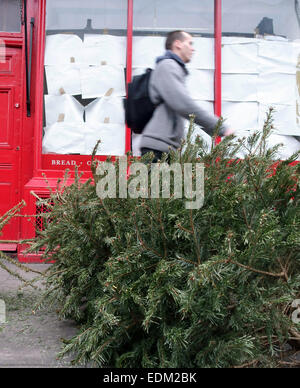 Les arbres de Noël dans les rues de Londres sous-évaluées après la Douzième Nuit Banque D'Images