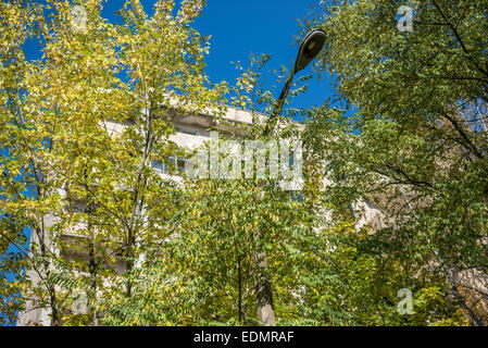 Bloc d'appartements dans la ville abandonnée Pripyat, zone d'exclusion de Tchernobyl, l'Ukraine Banque D'Images